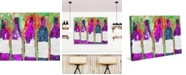 Creative Gallery Line Of Wine Bottles in Magenta on Green Abstract 36" x 24" Canvas Wall Art Print